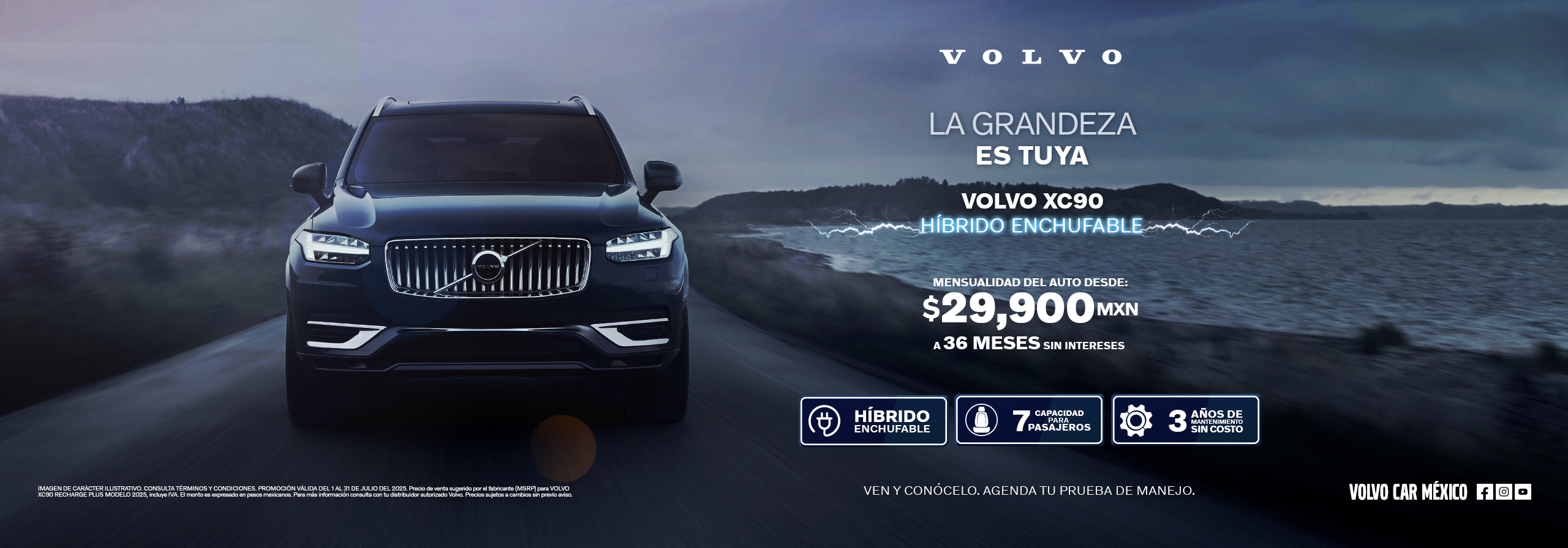 SUV Volvo negro híbrido enchufable, promoción en México